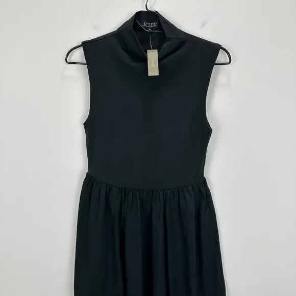 J.Crew Fitted Knit Mockneck Dress Poplin A Line Skirt Black Minimalist XXS NWT - Picture 6 of 12